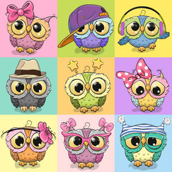Seamless pattern with cute cartoon owls Royalty Free Vector