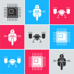 set processor with microcircuits cpu robot vector image