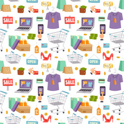 Supermarket web shop cartoon seamless vector