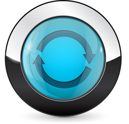 blue refresh glass button with chrome frame vector