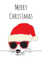 Christmas Dog with Santa Hat & Sunglasses Vector Image