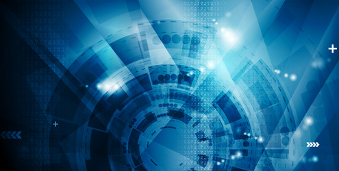 dark blue shiny technology background with hud vector image