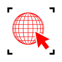 earth globe with cursor red icon inside vector image