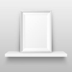 realistic wall shelf with empty picture frame vector