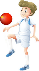 a boy using the soccer ball with flag of china vector image
