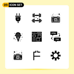 set 9 solid glyphs on grid for coding app vector image