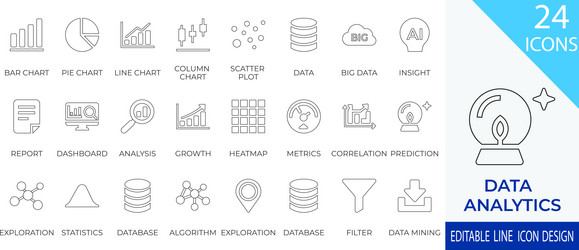 data analytics and visualization line icons set vector image