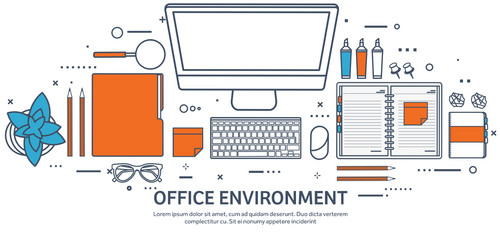 workplace with table and computer vector image
