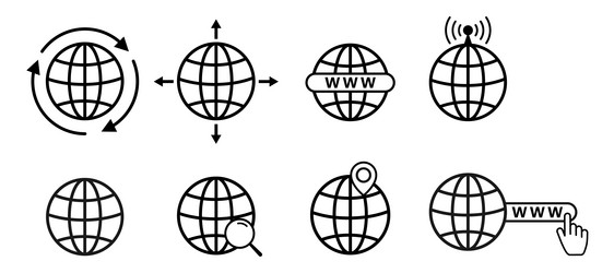 a set of www icons with globe website vector