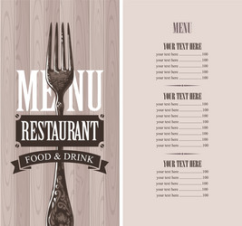 Restaurant menu with price list and realistic fork vector