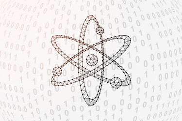 atom 3d low poly symbol with binary code vector image