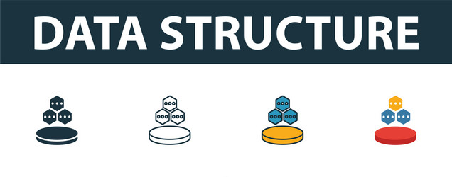 data structure icon set four simple symbols vector image
