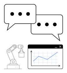 robotic arm speech bubbles and rising graph vector image