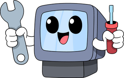 cartoon computer character with tools vector image