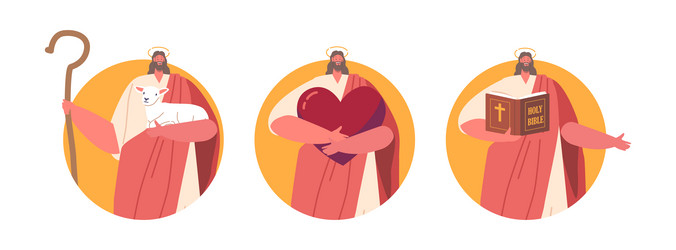 isolated round icons or avatars of jesus character vector