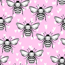 seamless pattern with bees on color background vector image