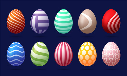 set 10 color easter eggs with pattern design vector