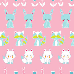 cute critters in a row pink seamless pattern vector image