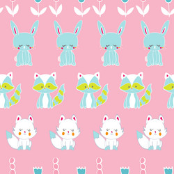 cute critters in a row pink seamless pattern vector