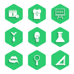 set light bulb with concept idea magnifying vector image