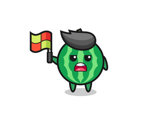 watermelon character as line judge putting vector image