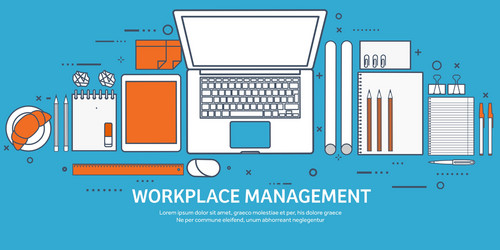 workplace with table and computer vector image