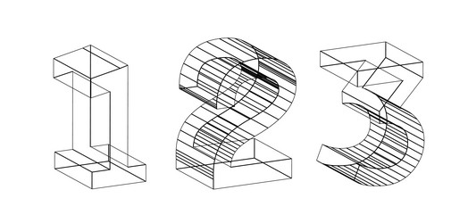 3d abstract wireframe numbers 1 2 and 3 vector image