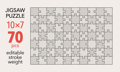 Empty jigsaw puzzle grid template 10x7 shapes 70 vector