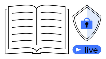 open book with security shield and live stream vector image