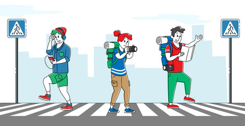 relaxed pedestrian characters crossing road vector