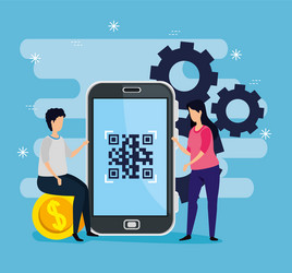 scan code qr with smartphone and business couple vector image