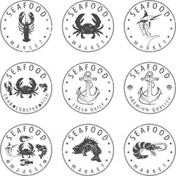 Set of seafood labels in retro style vector