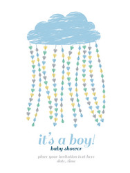 Baby shower boy invitation cloud hearts drops vector