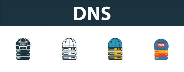 dns icon set four simple symbols in different vector image