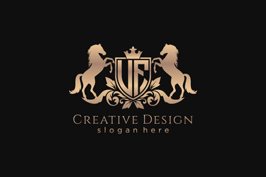 initial uf retro golden crest with shield and two vector image