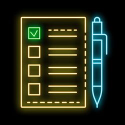 neon icon of checklist with pen representing task vector image