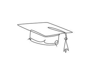 one continuous line drawing graduation hat vector