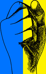 ukraine flag background with drawing rised fist Vector Image