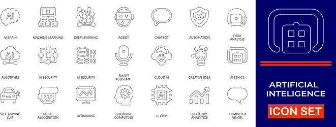 artificial intelligence editable line icon set vector image
