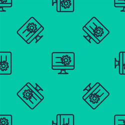 blue line computer monitor with graph chart icon vector image