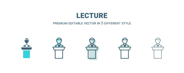 lecture icon in 5 different style outline filled vector image