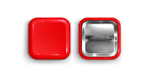3d red pin button round square badge mockup icon vector image