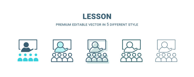 lesson icon in 5 different style outline filled vector image