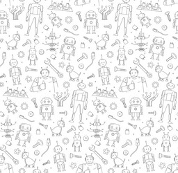 seamless doodle pattern with robots tools vector image