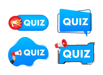 Megaphone label set with text quiz time vector