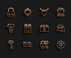 set line key in heart shape envelope with 8 march vector image