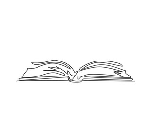 Continuous one line drawing of a hands holding open book flying