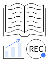 open book with growth chart and recording symbol vector image