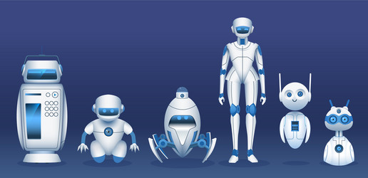 robot characters cartoon futuristic robots vector image