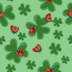 seamless clover texture with ladybugs pattern vector